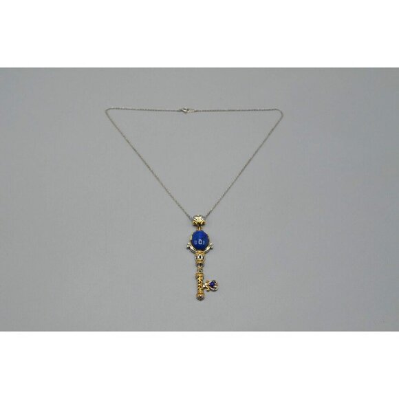 Key Pendant Lapis Lazuli Accents SV 925 NH Stamp Sterling Silver Chain Vermeil - Picture 2 of 12